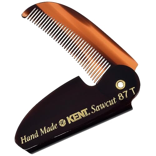 Kent 87T Tortoiseshell Folding Pocket Comb Pack of 3 - Fine Tooth Men’s Hair & Beard Grooming