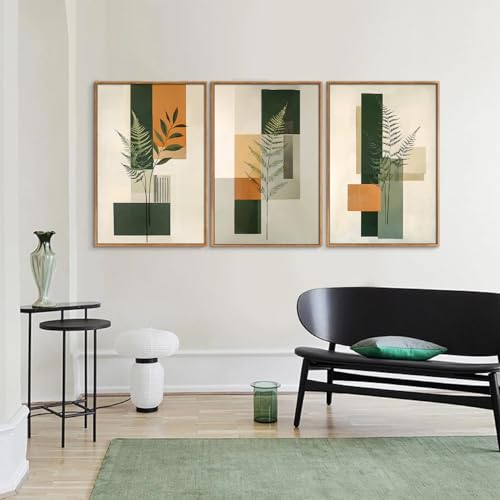 Green Fern Leaf Canvas Wall Art - Boho Botanical Decor for Living Room & Bedroom - 24x16 Inches - Rustic Minimalist Artwork