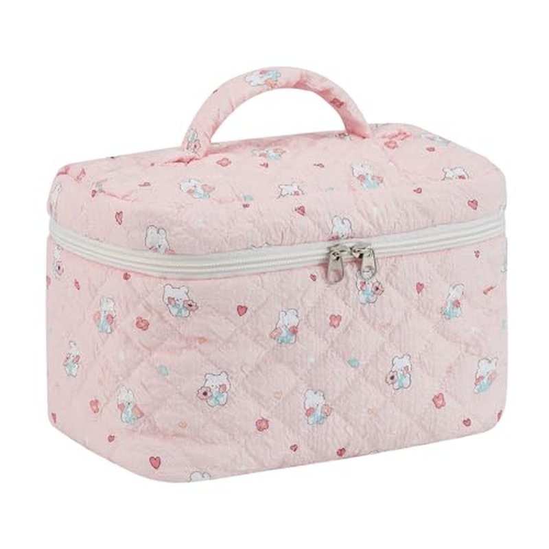 Large Cosmetic Bags Travel Makeup Bag with Portable Cute Toiletry Bag Aesthetic Make Up Organizer with Handle for Women (Pink)