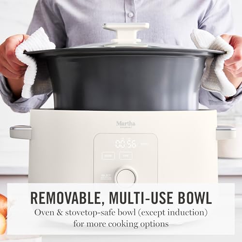 8 Qt Slow Cooker with Ceramic Nonstick Crock - Linen Cream - Programmable & Removable Bowl