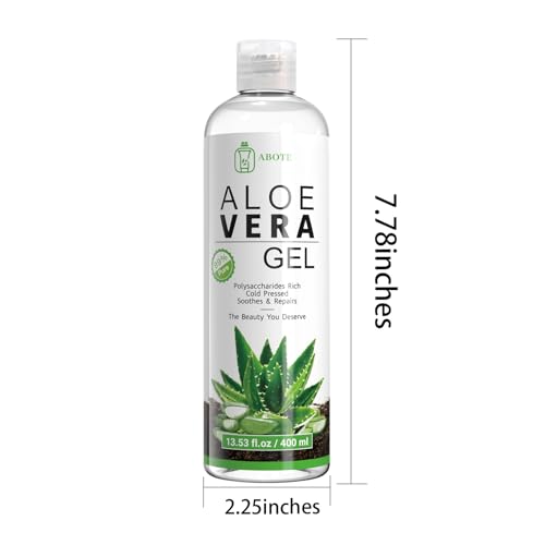 ABOTE Organic Aloe Vera Gel 99% Pure for After Sun, Shaving & Itchy Skin – 13.53 fl oz / 400 ml