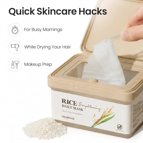 SKINFOOD Rice Daily Mask 30 Sheets - Korean Glass Skin Sheet Mask, Nourishing & Hydrating, Large Capacity