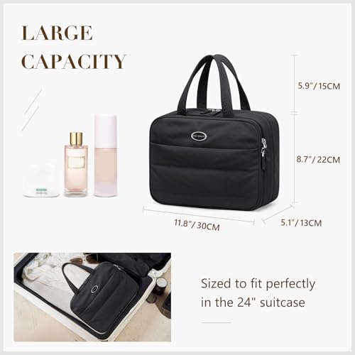 Travel Toiletry Bag,Water-resistant Makeup Cosmetic Bag with Jewelry Organizer Hanging Toiletry Bag for women Trips Camping Bathroom,Black