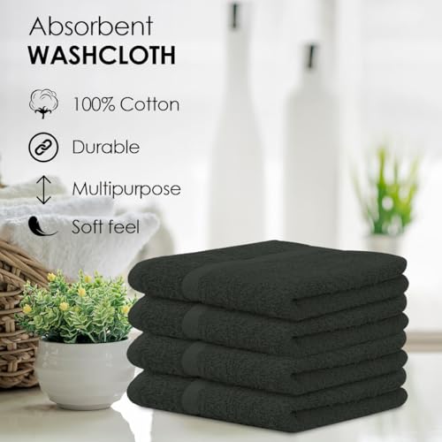 Gray Washcloths Bulk Pack of 36 - 12x12 Inch 100% Cotton Face & Body Towels - Soft, Absorbent, Multi-Purpose