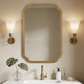 36-Inch Natural Light Woodgrain Rounded Corner Wall Mirror with Frame - Entryway & Living Room Decor