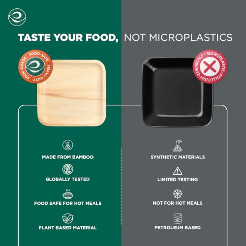 Eco Soul Disposable Bamboo Plates Bundle - 200 Pack, 7 & 10 Inch Square Dinnerware