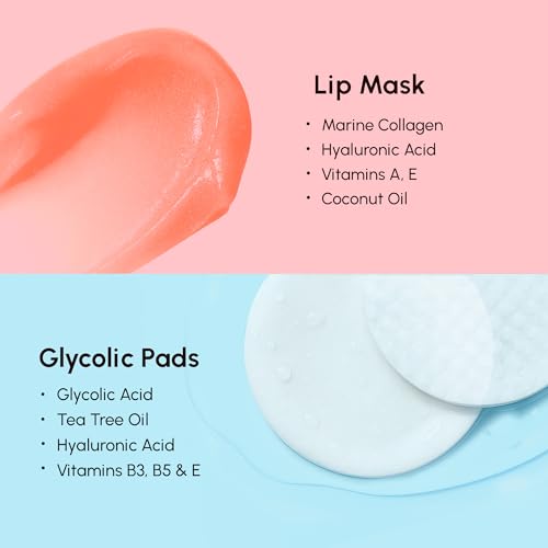 MAREE Lip Mask & Glycolic Peel Pads Bundle for Hydrated Skin & Soft Lips
