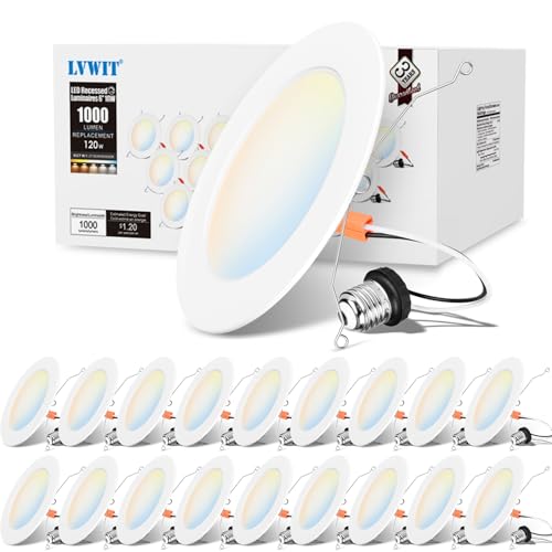 LVWIT 6 Inch Recessed LED Can Lights 5CCT Dimmable 18 Pack White - Model: 6in-18pack