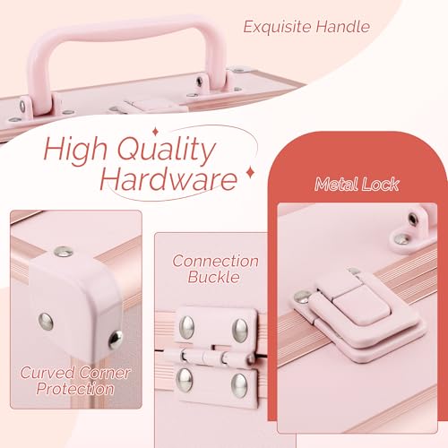 Pink Makeup Box with Locking Latches - 8.6 Inch 2-Tray Organizer (Minimalist Variation)