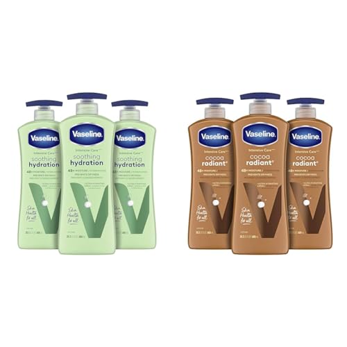 Vaseline Intensive Care Body Lotion for Dry Skin Soothing Hydration Lotion Made & Intensive Care Body Lotion for Dry Skin Cocoa Radiant Lotion Made with Ultra-Hydrating Lipids and Pure Cocoa Butter