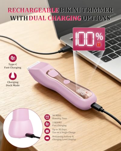 Pink Bikini Trimmer for Women 7000RPM Dual Head Electric Razor Gift