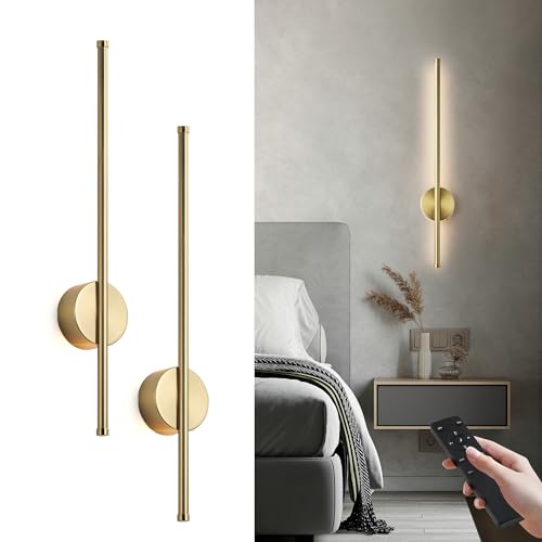 KARTOOSH Wireless Wall Sconce Set of Two, 23.6 Inch Brass Modern Battery-Operated Lighting