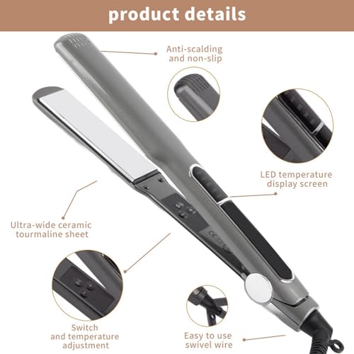 ANGGREK Ceramic Hair Straightener with Adjustable Temperature 480°F Tourmaline Alloy Plates