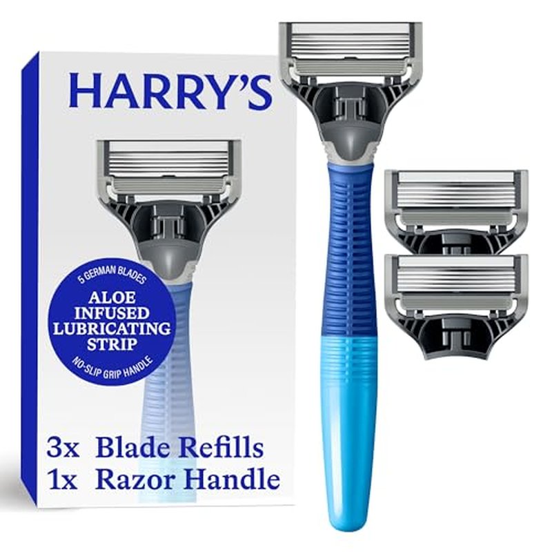 Harry's Original Shaving Kit for Men - Razor Handle and 3 Razor Blade Refill Cartridges - German Engineered - Ocean Blue