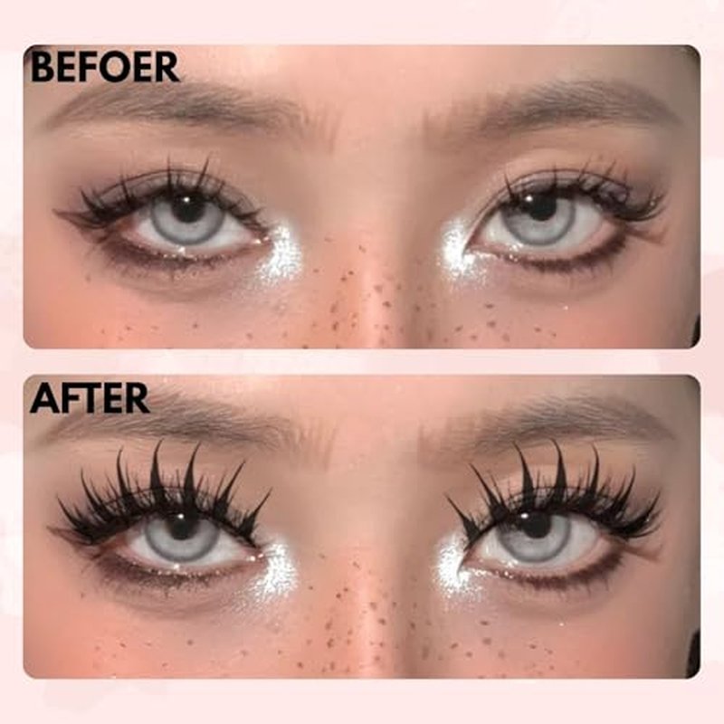 Anime Manga Style Cat Eye False Eyelashes 10 Pairs Wet Look C-Curl Spiky Makeup Lashes with Cotton Band for Cosplay, Daily Wear & Party