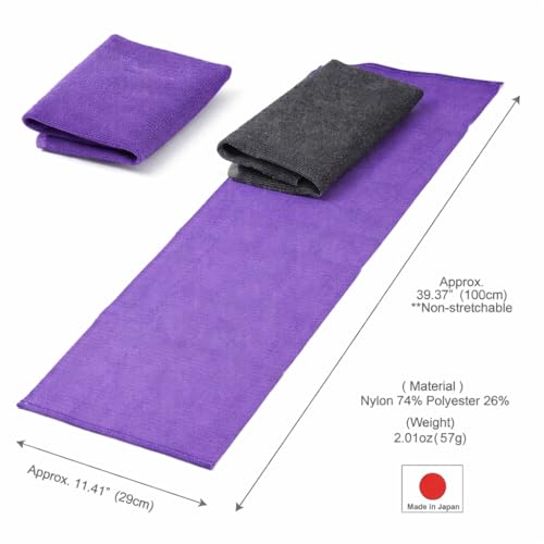 Terra Distribution Extra Long Exfoliating Washcloth (2pc) Made in Japan – Ultra-Hard Back Scrubber Loofah Set, Black & Purple