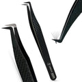CrossEdge Corporation Fiber Tip Lash Tweezers for Eyelash Extension Curved 90 Degree Angle Boot Tweezer Best for Volume, Individual Isolation & Classic Lashes Stainless Steel Lash Supply (Black)