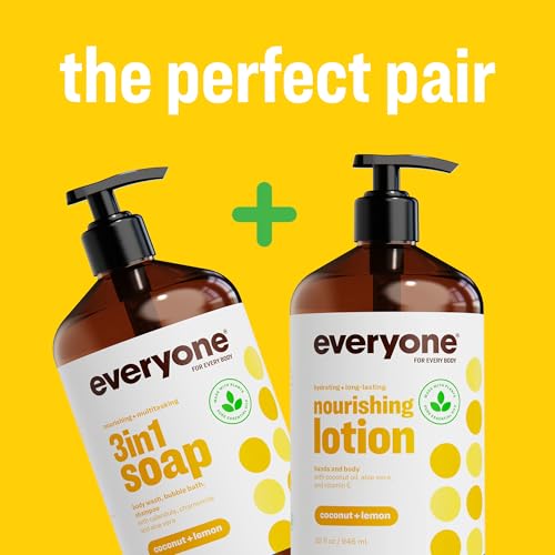 Everyone 3-in-1 Coconut & Lemon Body Wash, Bubble Bath & Shampoo 32oz Pack of 2 - Hypoallergenic & Eco-Friendly