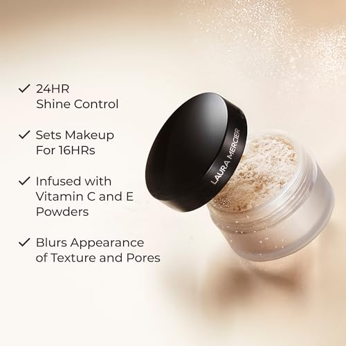 Laura Mercier Translucent Loose Setting Powder, 24HR Shine Control, Soft Matte Finish, Infused with Vitamins C+ E, Long-Lasting Wear, Normal to Oily Skin, 4 Shades for Virtually All Skin Tones