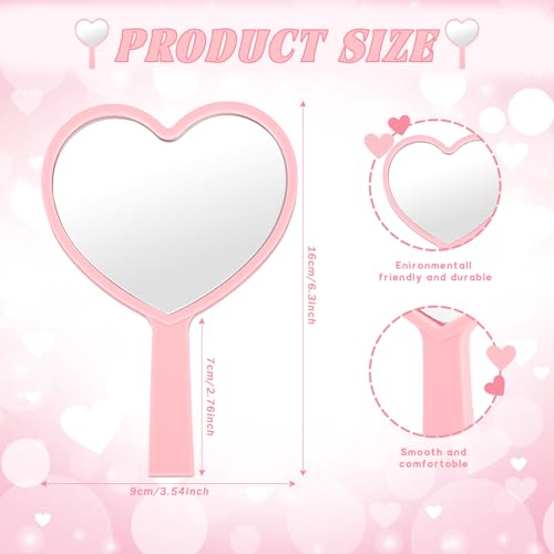 Menkxi 15 Pcs Heart Shaped Handheld Mirrors Valentines Gifts Small Heart Travel Makeup Plastic Hand Mirrors Bulk Gifts for Women Cosmetic (Bright Color)