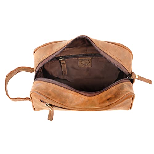 Men’s Leather Travel Toiletry Bag Small Shave Kit Organizer - Vintage Style