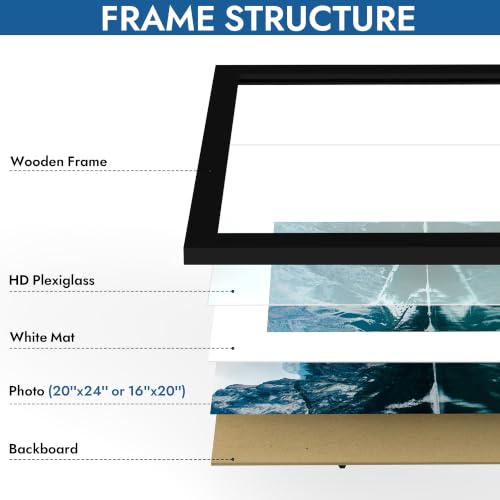 Black 20x24 Inch Picture Frame Set of 4 - Rustic Wood Style with Mat