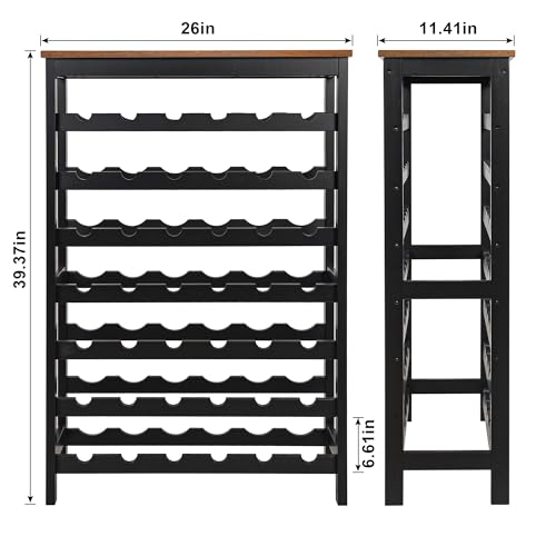 Bamboo Wine Rack 42 Bottles - Rustic Brown & Black 7-Tier Freestanding Shelf with Tabletop