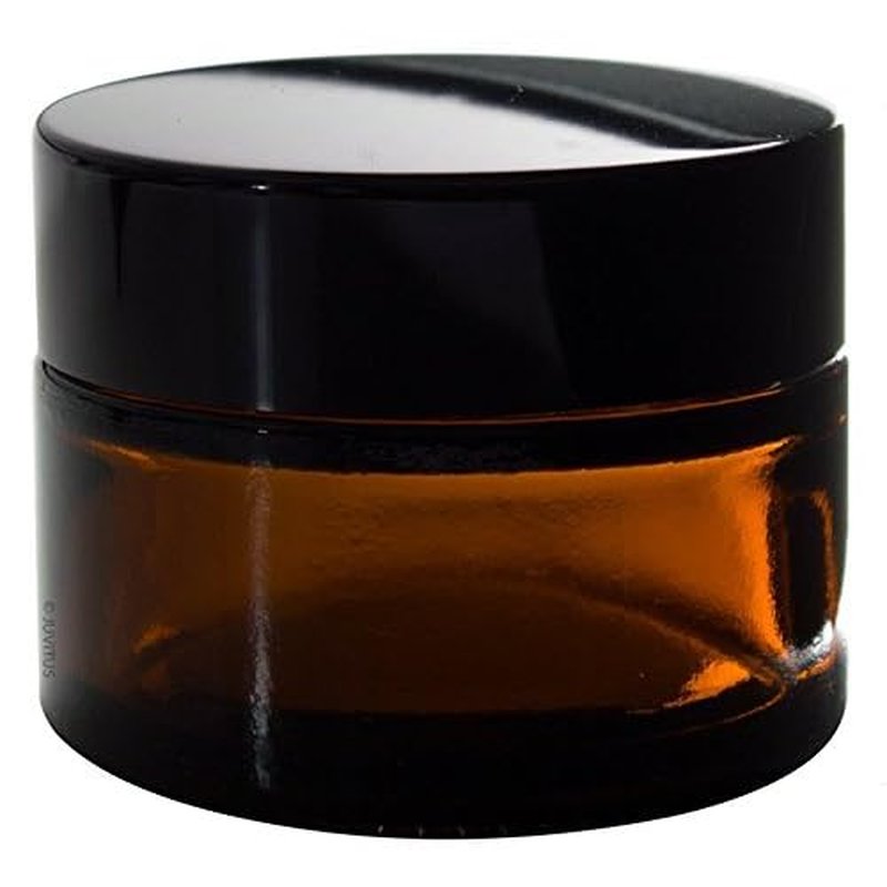 (6 Pack) 1 oz Amber Glass Thick Heavy Wall Balm Jar with Black Lids