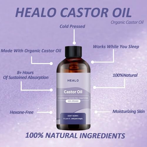 Healo Castor Oil Pack Wrap Castor Oil Pack Wrap Kit - 3.38 Oz with Reusable Wraps - For Stomach, Neck and Entire Body with Adjustable Elastic Straps (Pink 6PCS, 100ML)