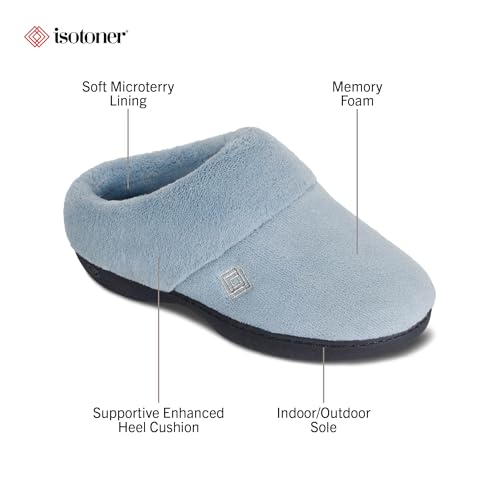 isotoner Women's Classic Clog Slippers with Memory Foam & Non-slip Sole - Blue Fog, Size 7.5-8