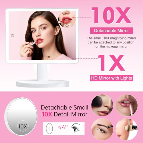 FUNTOUCH Large Lighted Makeup Mirror with Lights - White, 88 LED, Dimmable, 14.56 Inch