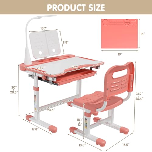 Kids Desk and Chair Set with Adjustable Height & Tiltable Desktop, Art & Study Table for Ages 3-12