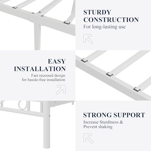 White Twin Metal Platform Bed Frame with Butterfly Pattern Design - Allewie