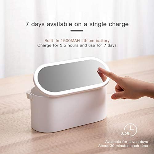 HPYDIY Portable LED Makeup Mirror with Storage Box - White, Dimmable & Rotatable Travel Cosmetic Organizer