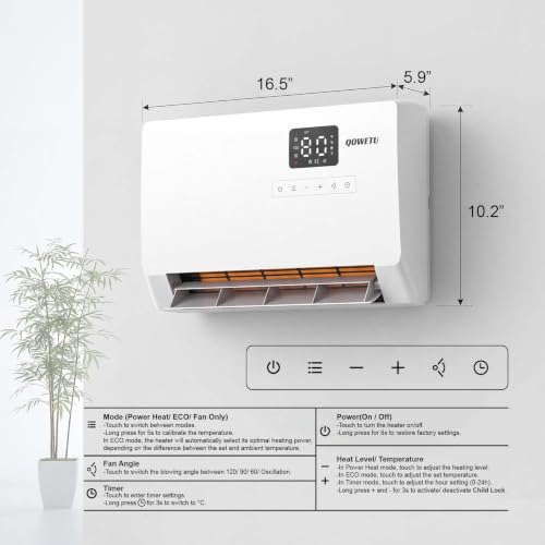1500W Wall-Mounted Electric Space Heater with Remote & Oscillation