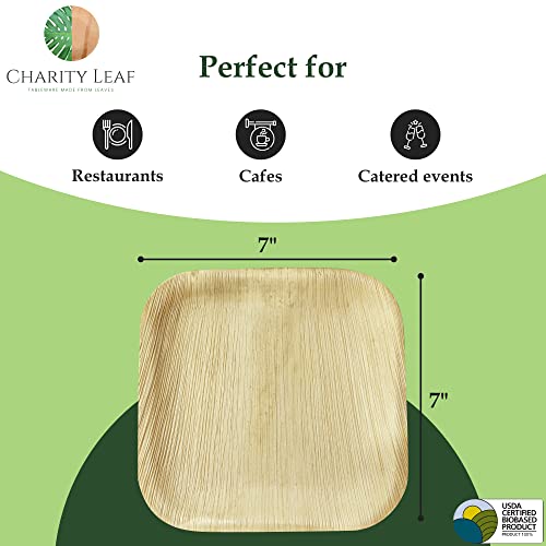 Charity Leaf Disposable Bamboo Square Plates 7-Inch - 200 Pieces, Eco-Friendly Dinnerware