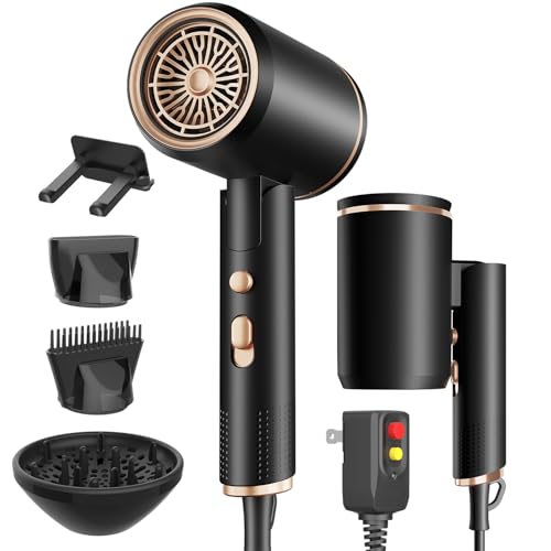Dxliwky Black Foldable 1600W Ionic Hair Dryer with Diffuser & Concentrator, Travel-Ready