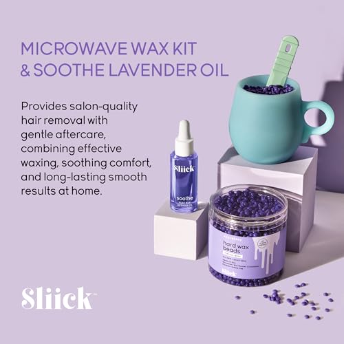 Sliick DIY At-Home Waxing Kit with Hard Wax Beads, Cup, Spatula & Lavender Post Wax Oil ? Face & Body Hair Removal, Soothing Aftercare