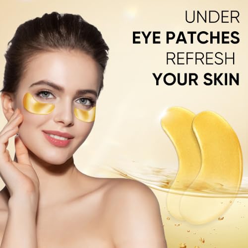 100 Pairs Gold Under Eye Patches for Dark Circles & Wrinkles - 24K Gold Eye Mask, Bukamkom, Pack of 100