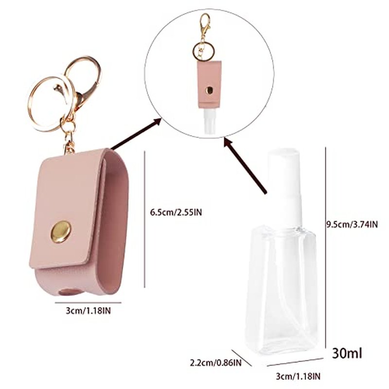 6Pcs Leather Travel Spray Bottles Keychain Holder, Leakproof Bottle Holder Keychain, Empty Refillable Travel Spray Bottles for Alcohol, Toner, Hand Soap, 30ml, Style B