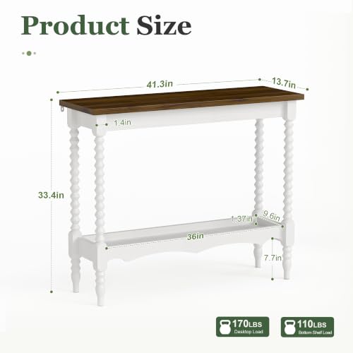 White Brown 2-Tier Console Table for Entryway & Living Room - 41.3x13.8x33.5in