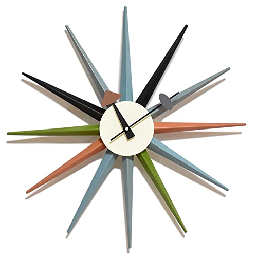 Multicolor Sunburst Wall Clock 18 Inch - Mid Century Modern Home Decor