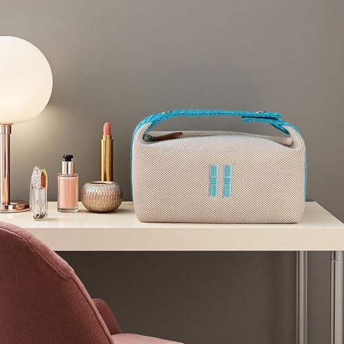 Travel Makeup Bag for Women - Beige Hanging Cosmetic Organizer, Canvas Travel Storage