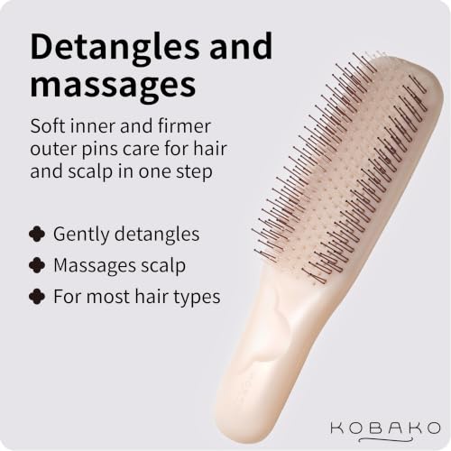 Kobako Soft Hairbrush for Dry Hair – Gentle Detangling with Dual-Height Pins