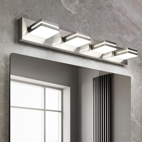 OKELI 30-Inch Brushed Nickel 4-Light Dimmable LED Vanity Light Over Mirror with Adjustable Heads