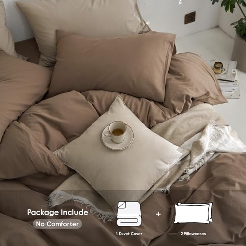 MooMee King Duvet Cover Set - Bombay Brown Twill 100% Washed Cotton, No Comforter