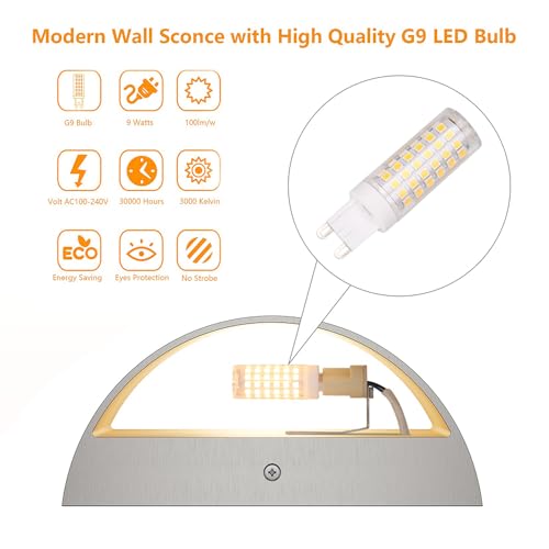 Nickel Modern LED Wall Sconce Set of 2 - Up & Down Indoor Wall Lights for Living Room & Bedroom