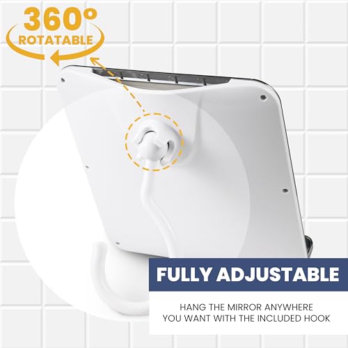 Fogless Shower Mirror with Real Glass & Adjustable Hook - 8x7 Inches Chrome