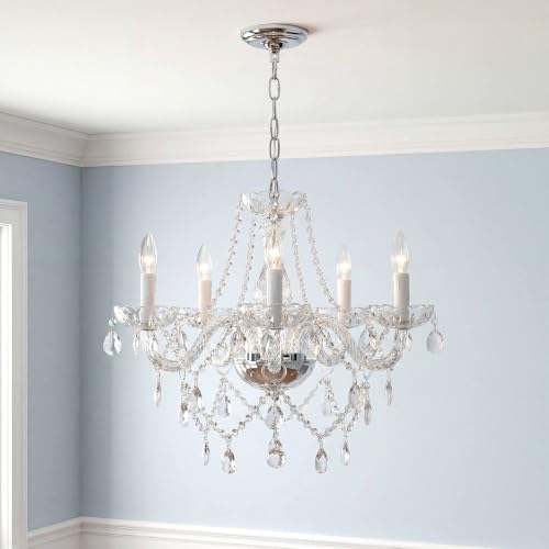 Modern Crystal Chandelier Pendant Light - 5 Lights, 19 Inch, Clear W19" 1 Tier