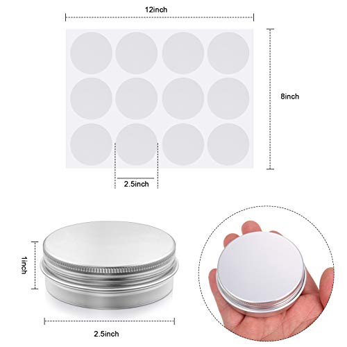 Patelai 72 Pcs 2 oz Aluminum Tins Salve Containers with Screw Lid and Labels Round Cans Travel Cosmetic Metal Tins Jar for Candles Lotion Bars Balms Food Spice Candies DIY Crafts(Silver)